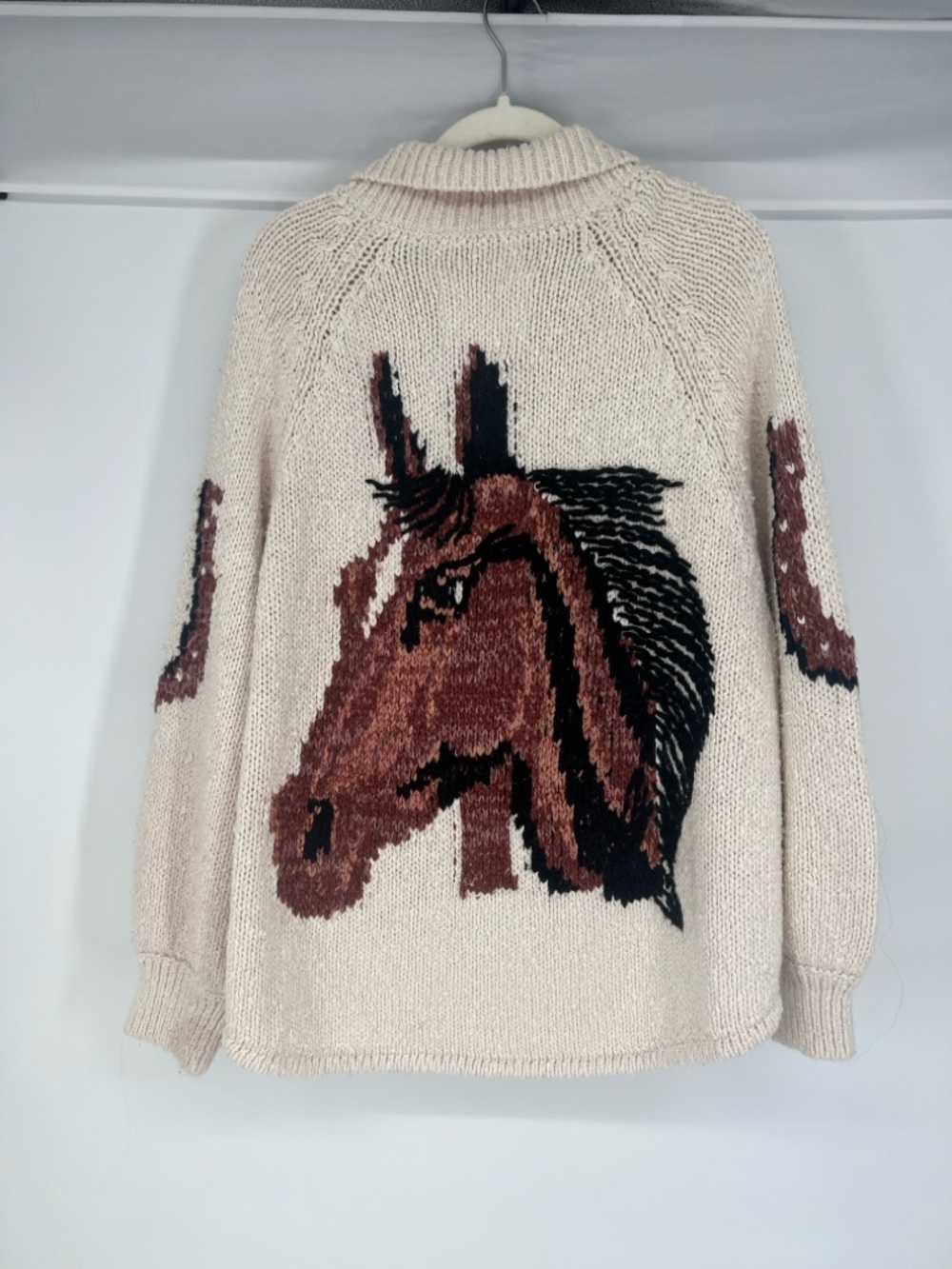 Pilcro Cream Knit Button-Up Knit Western Cardigan Brown Horseshoe Accents 2X - Picture 10 of 12